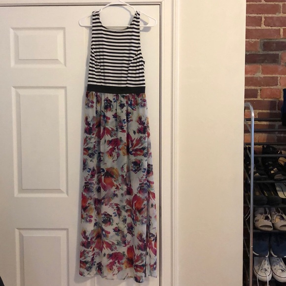 Xhilaration Dresses & Skirts - Floral and black/white striped maxi dress Xhilaration Dresses & Skirts - Floral and black/white striped maxi dress